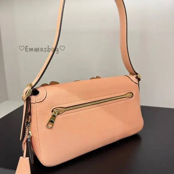 Coach Etta Small Flap Shoulder Bag With Floral Applique CDY43 Gold/Light Pink - Picture 4 of 7